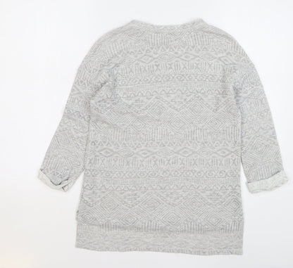 TU Womens Grey Round Neck Geometric Cotton Pullover Jumper Size 8