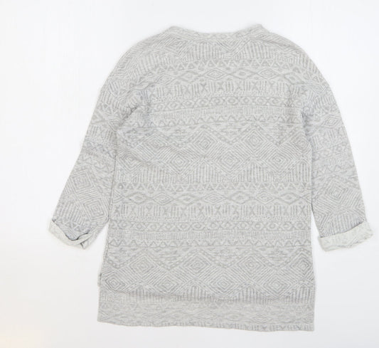 TU Womens Grey Round Neck Geometric Cotton Pullover Jumper Size 8