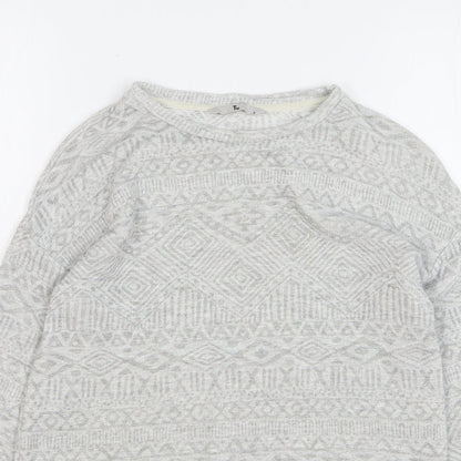 TU Womens Grey Round Neck Geometric Cotton Pullover Jumper Size 8