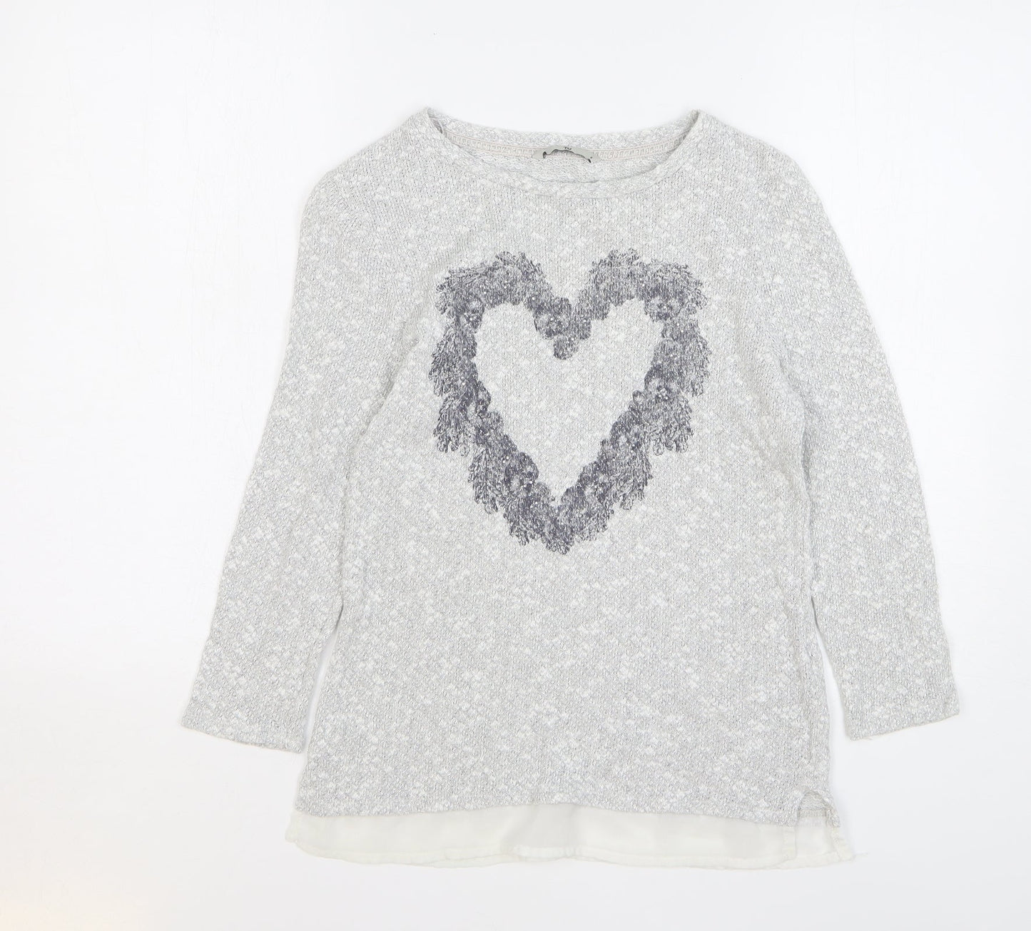 TU Womens Grey Round Neck Cotton Pullover Jumper Size 8 - Love Heart