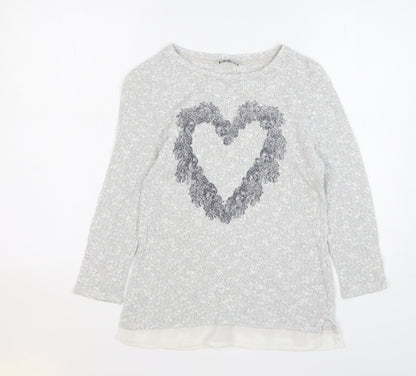 TU Womens Grey Round Neck Cotton Pullover Jumper Size 8 - Love Heart