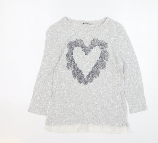 TU Womens Grey Round Neck Cotton Pullover Jumper Size 8 - Love Heart