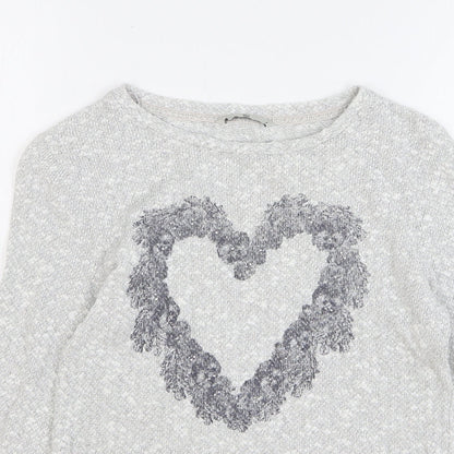 TU Womens Grey Round Neck Cotton Pullover Jumper Size 8 - Love Heart