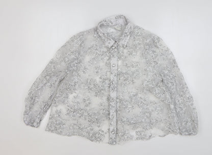 River Island Womens White Floral Polyester Basic Button-Up Size 10 Collared