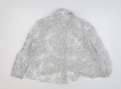 River Island Womens White Floral Polyester Basic Button-Up Size 10 Collared