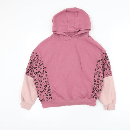 NEXT Girls Pink Animal Print Cotton Pullover Hoodie Size 11 Years Pullover