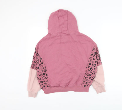 NEXT Girls Pink Animal Print Cotton Pullover Hoodie Size 11 Years Pullover