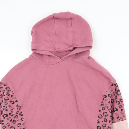 NEXT Girls Pink Animal Print Cotton Pullover Hoodie Size 11 Years Pullover