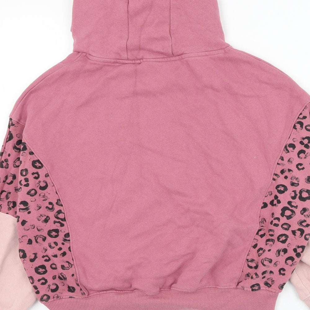 NEXT Girls Pink Animal Print Cotton Pullover Hoodie Size 11 Years Pullover