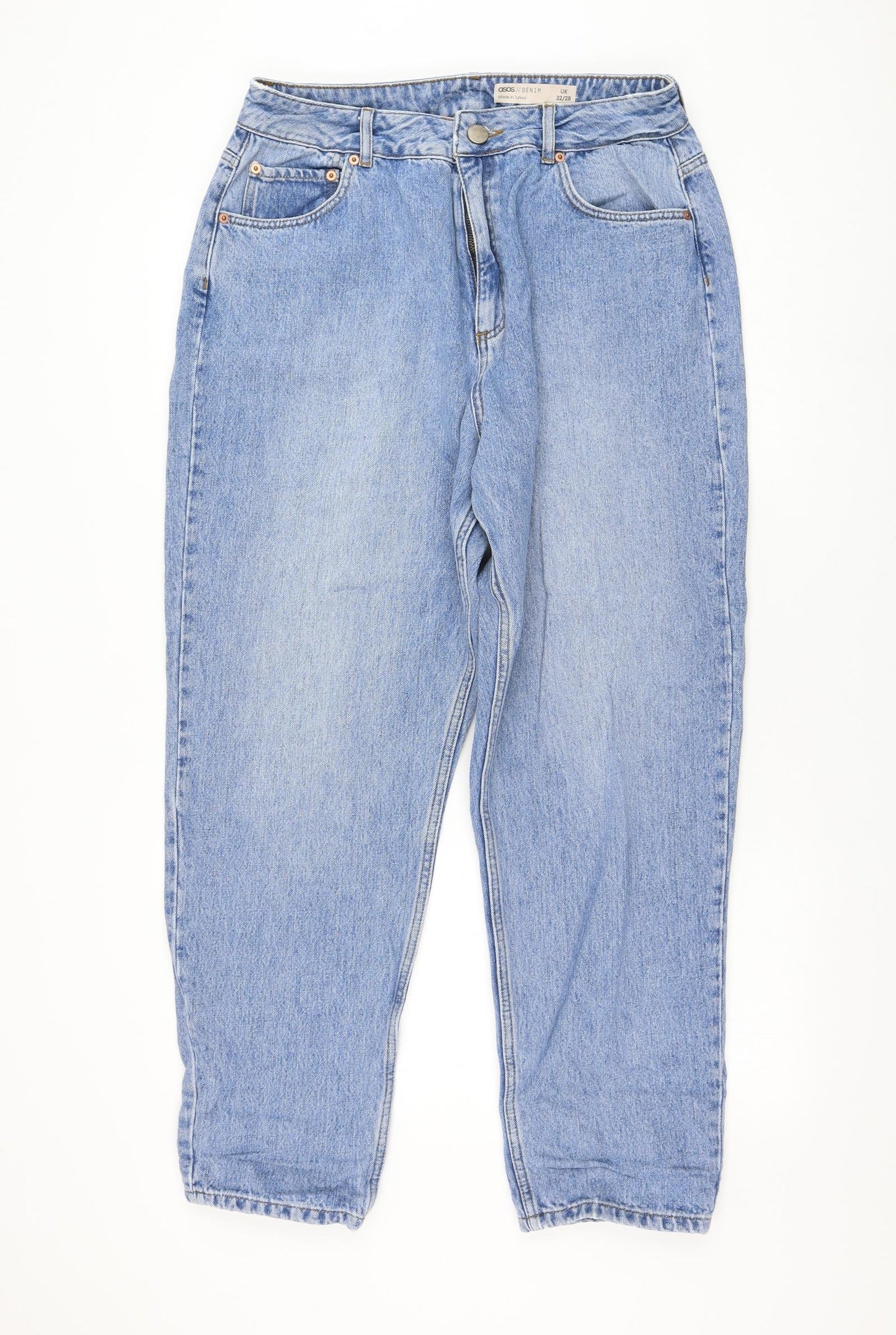 ASOS Womens Blue Cotton Mom Jeans Size 32 in L28 in Regular Zip