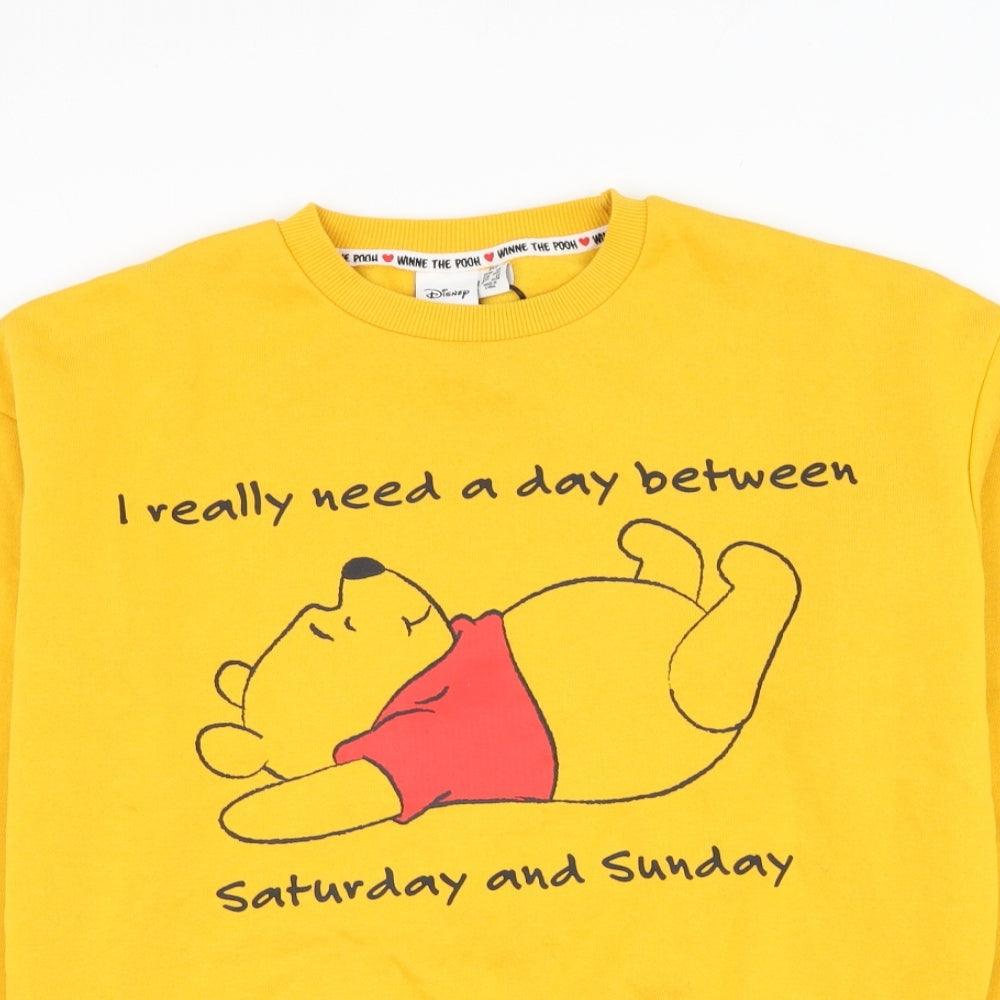 Primark Womens Yellow Cotton Pullover Sweatshirt Size 4 Pullover - Winnie The Pooh