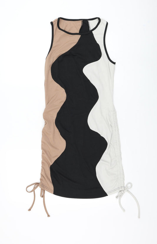 SheIn Womens Multicoloured Geometric Polyester Tank Dress Size L Round Neck Pullover