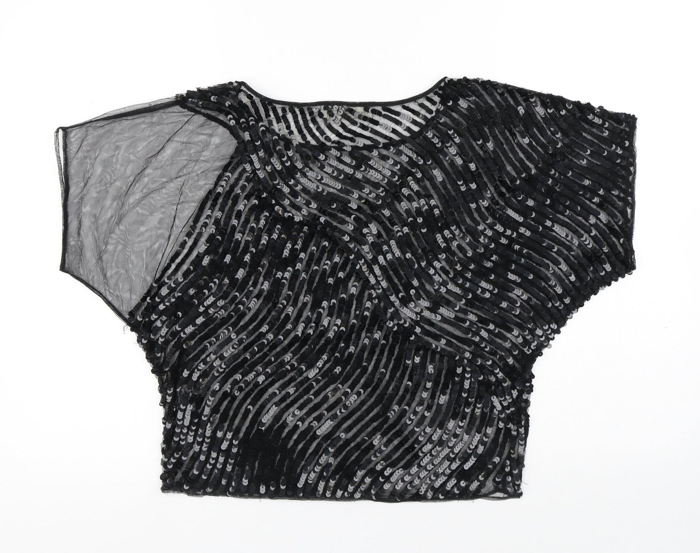 Central Park Womens Black Nylon Basic T-Shirt Size 8 Round Neck