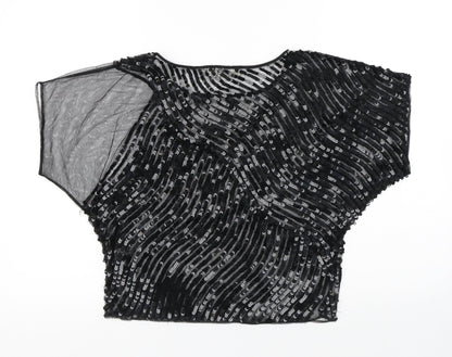 Central Park Womens Black Nylon Basic T-Shirt Size 8 Round Neck