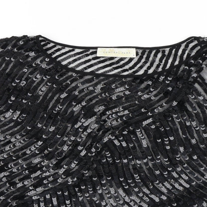 Central Park Womens Black Nylon Basic T-Shirt Size 8 Round Neck