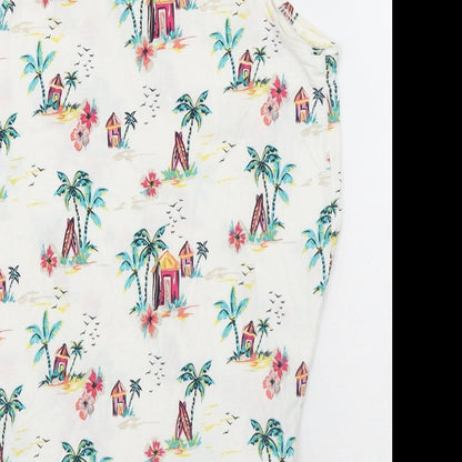 TU Womens White Geometric Cotton Basic Tank Size 8 Round Neck - Palm Trees, Surf Boards