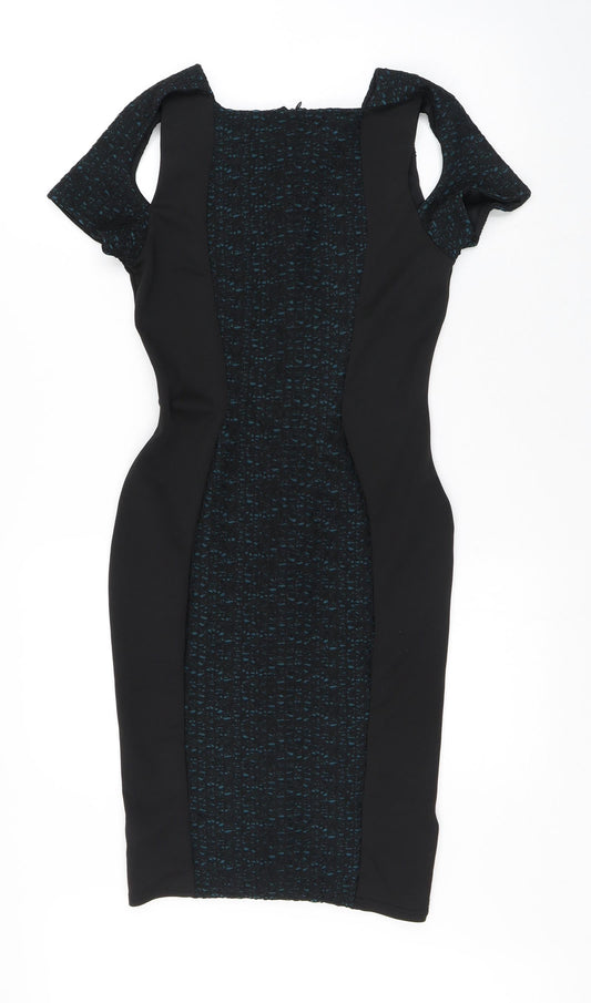 Miss Selfridge Womens Black Geometric Polyester A-Line Size 10 Round Neck Zip