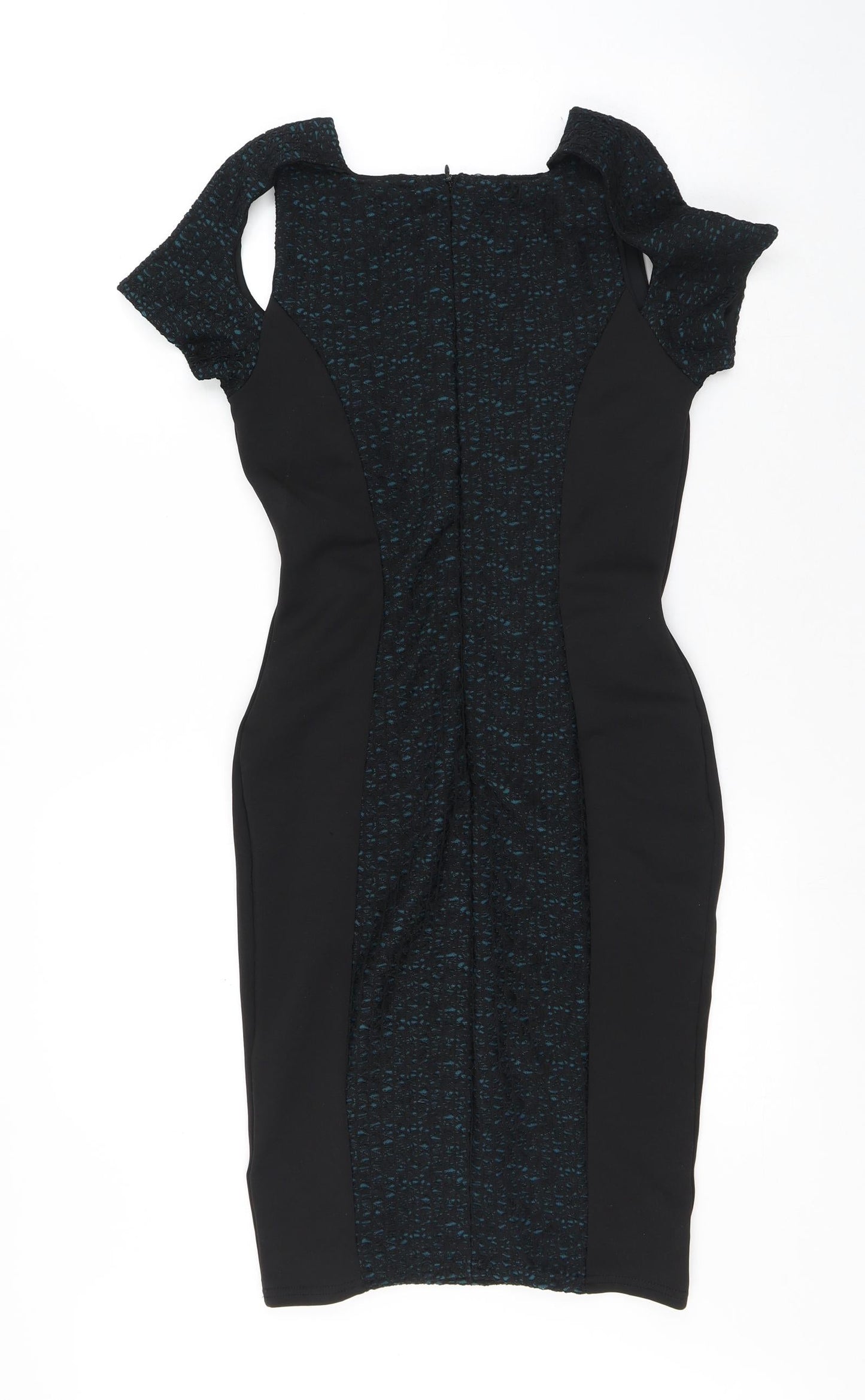 Miss Selfridge Womens Black Geometric Polyester A-Line Size 10 Round Neck Zip