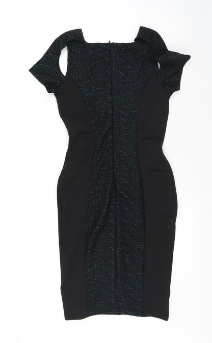 Miss Selfridge Womens Black Geometric Polyester A-Line Size 10 Round Neck Zip