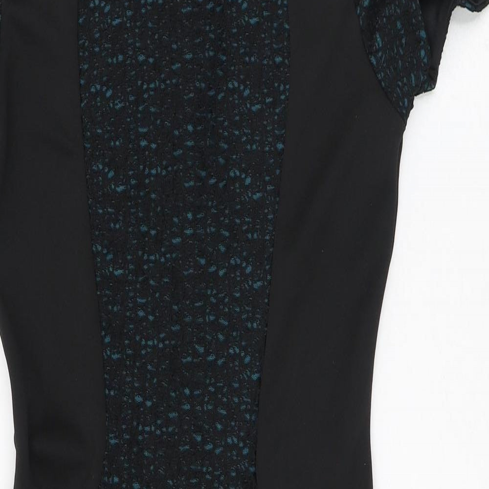 Miss Selfridge Womens Black Geometric Polyester A-Line Size 10 Round Neck Zip