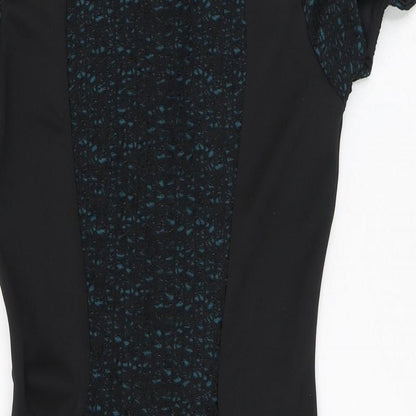 Miss Selfridge Womens Black Geometric Polyester A-Line Size 10 Round Neck Zip