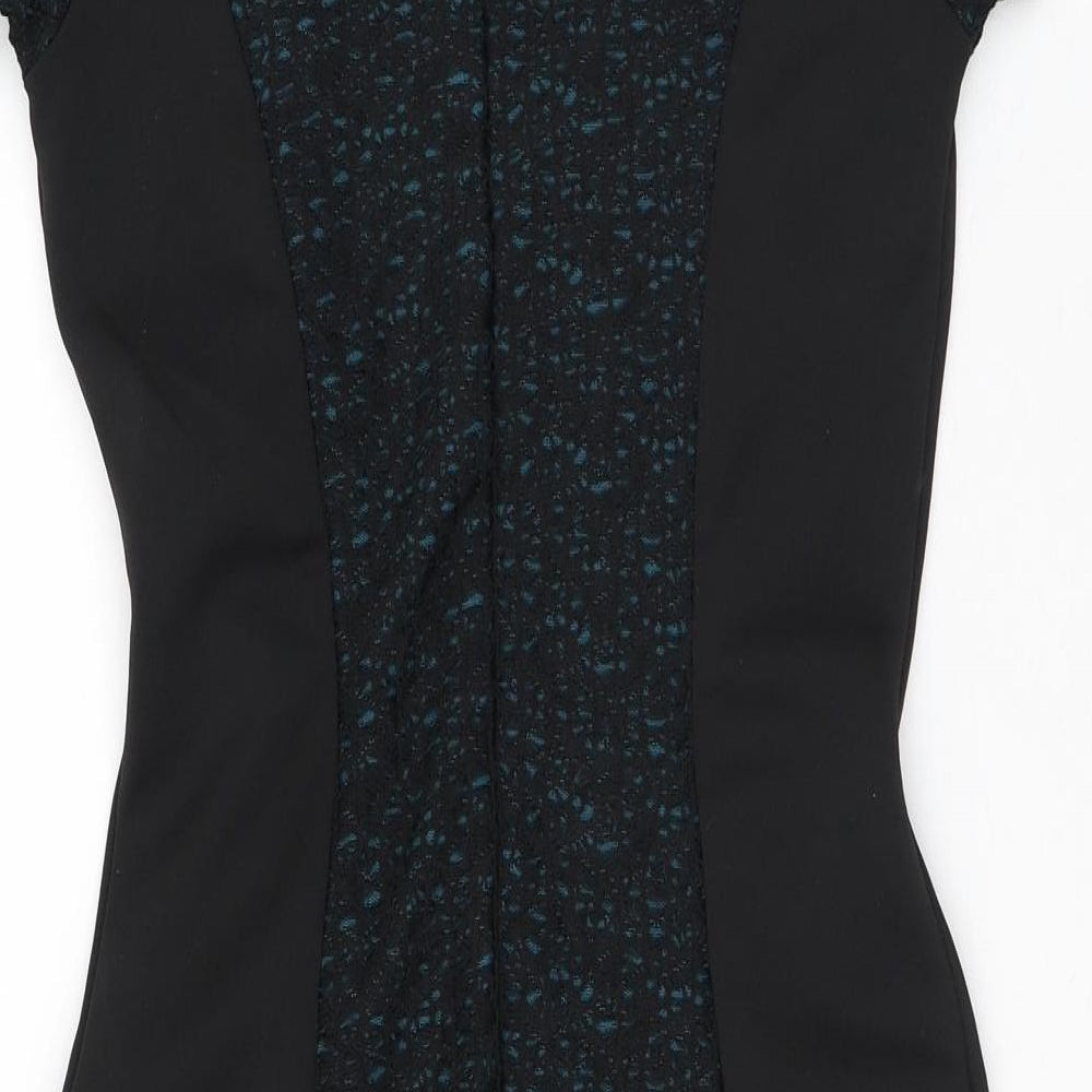 Miss Selfridge Womens Black Geometric Polyester A-Line Size 10 Round Neck Zip