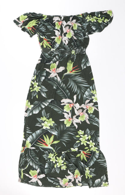 Oasis Womens Green Floral Viscose A-Line Size XS Off the Shoulder - Flowers