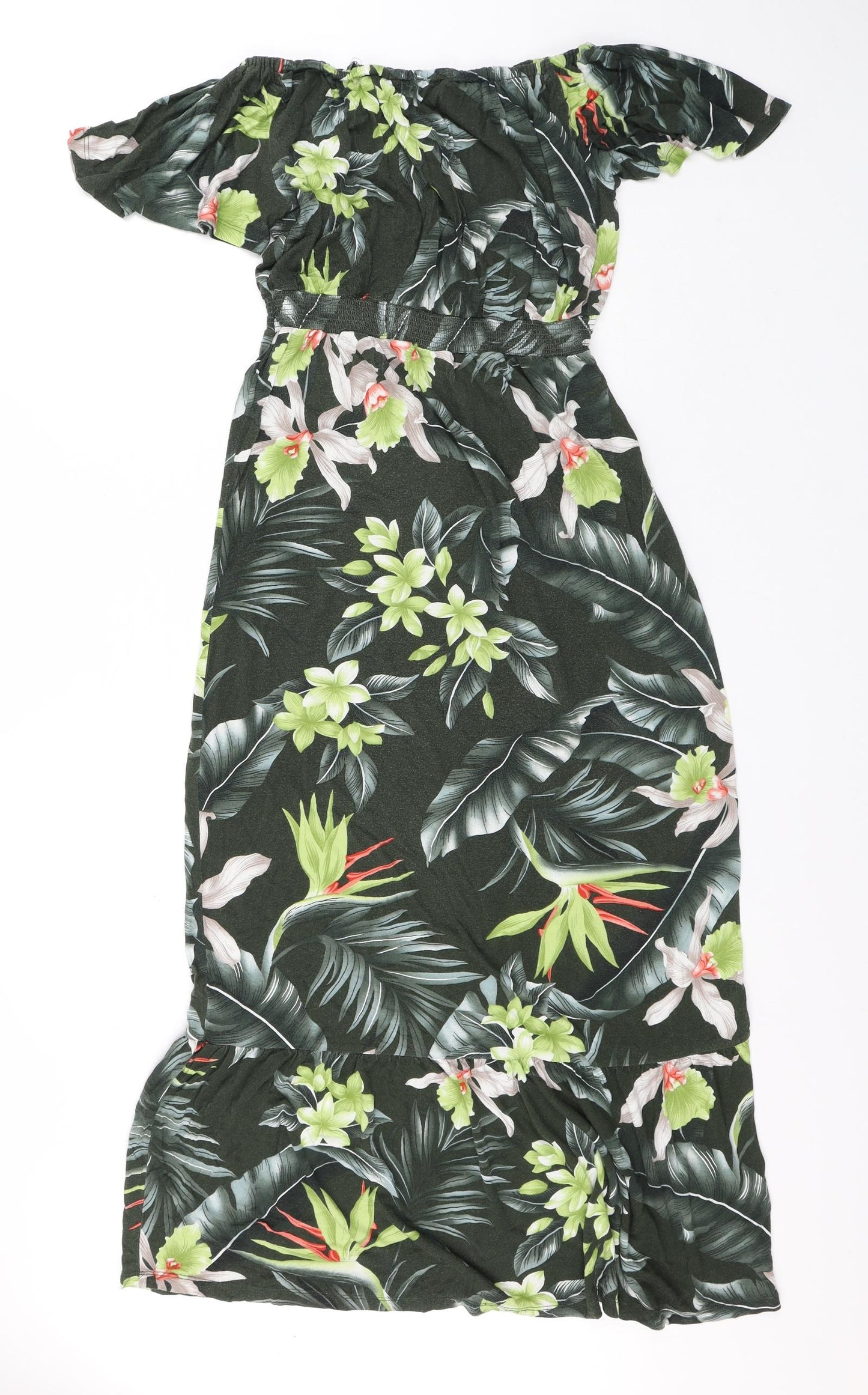 Oasis Womens Green Floral Viscose A-Line Size XS Off the Shoulder - Flowers