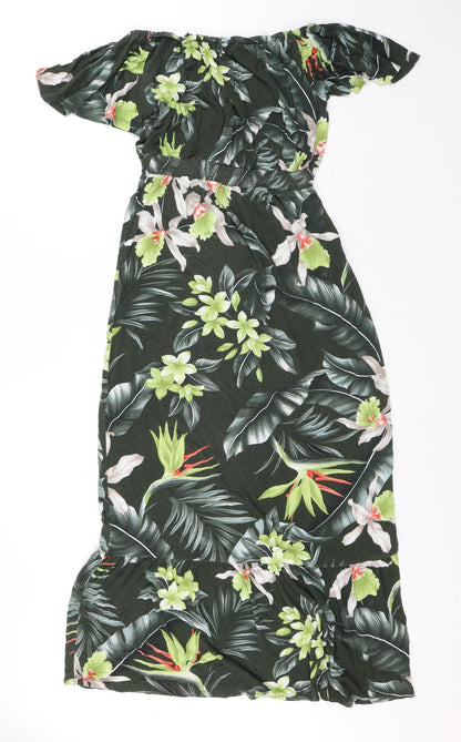Oasis Womens Green Floral Viscose A-Line Size XS Off the Shoulder - Flowers