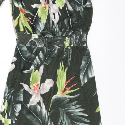 Oasis Womens Green Floral Viscose A-Line Size XS Off the Shoulder - Flowers