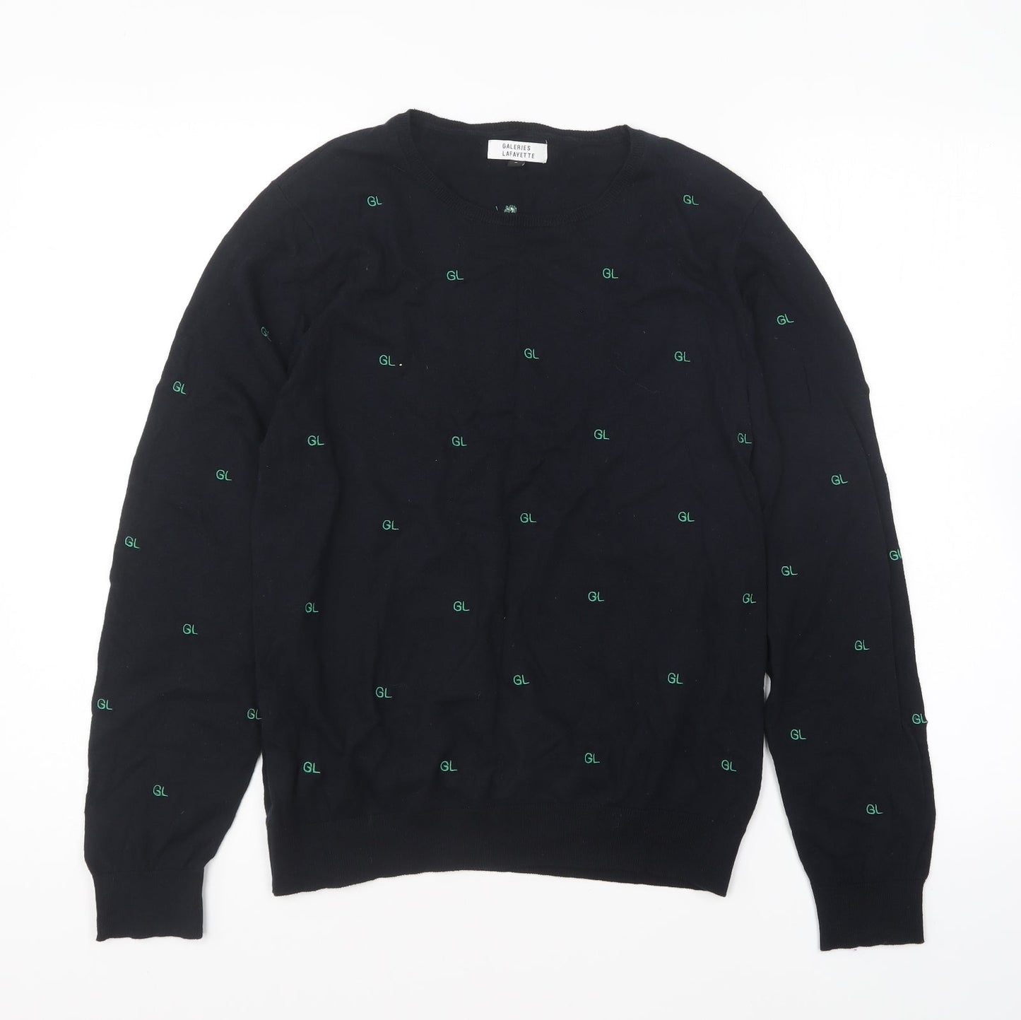 Galeries Lafayette Womens Blue Round Neck Geometric Cotton Pullover Jumper Size S