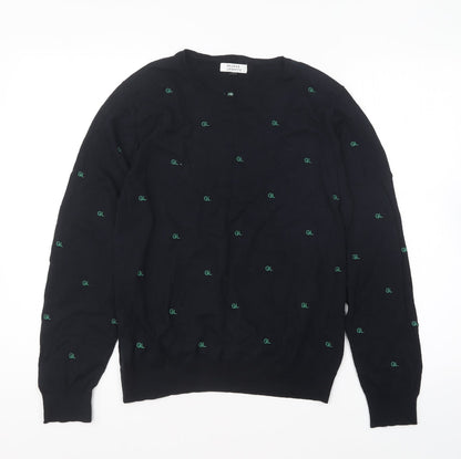 Galeries Lafayette Womens Blue Round Neck Geometric Cotton Pullover Jumper Size S
