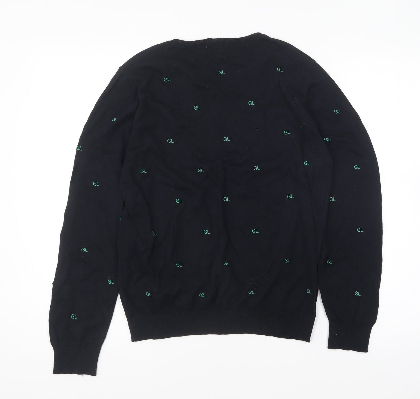 Galeries Lafayette Womens Blue Round Neck Geometric Cotton Pullover Jumper Size S