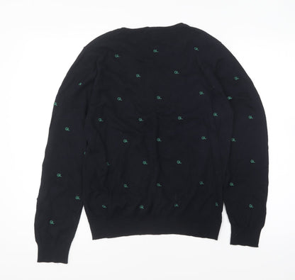 Galeries Lafayette Womens Blue Round Neck Geometric Cotton Pullover Jumper Size S