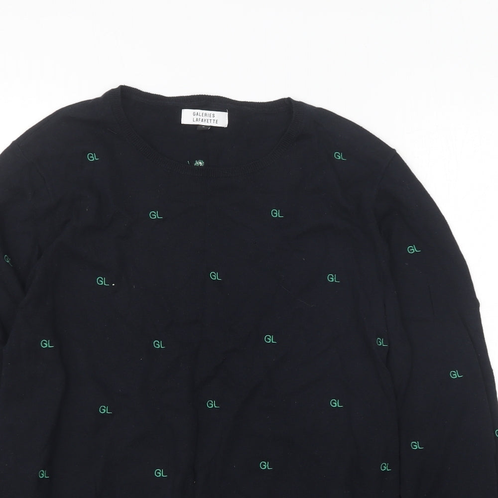 Galeries Lafayette Womens Blue Round Neck Geometric Cotton Pullover Jumper Size S