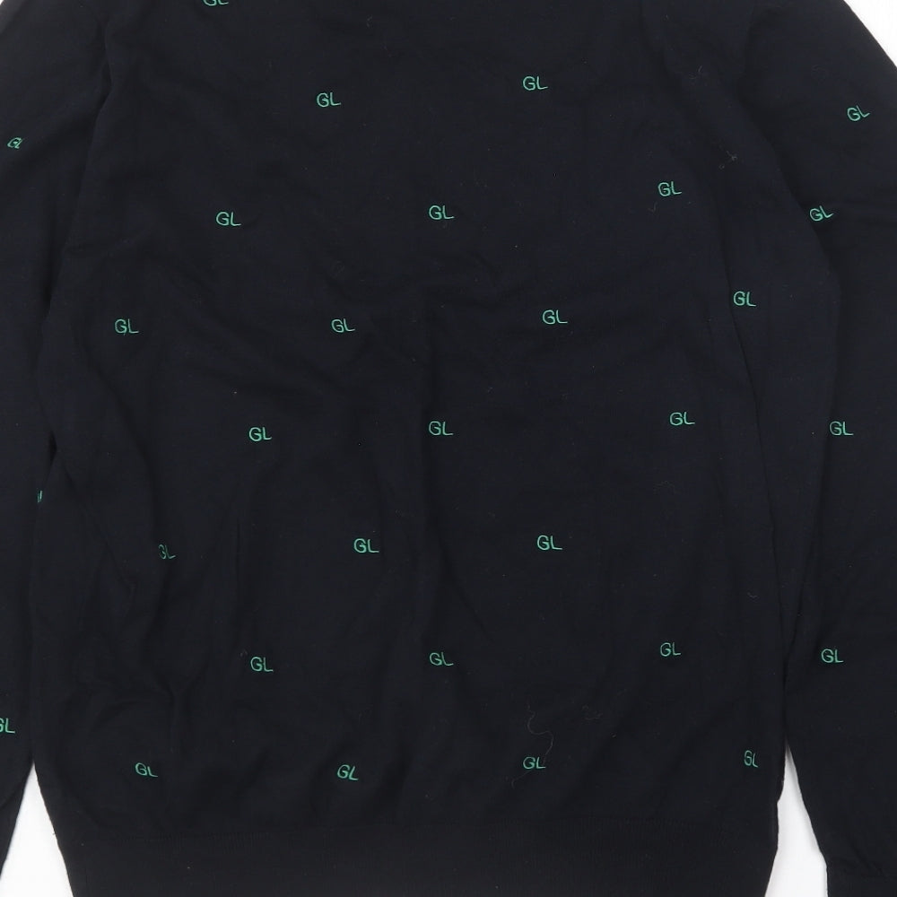 Galeries Lafayette Womens Blue Round Neck Geometric Cotton Pullover Jumper Size S