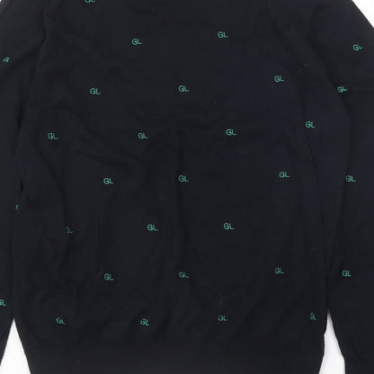 Galeries Lafayette Womens Blue Round Neck Geometric Cotton Pullover Jumper Size S