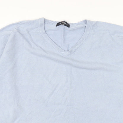 Marks and Spencer Mens Blue V-Neck Acrylic Pullover Jumper Size L