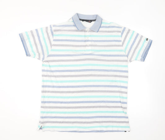 Colin Montgomore Mens Blue Striped Cotton Polo Size M Collared Pullover