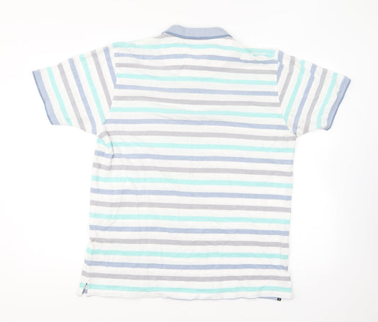 Colin Montgomore Mens Blue Striped Cotton Polo Size M Collared Pullover