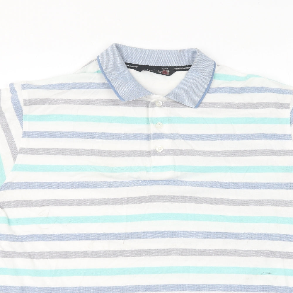 Colin Montgomore Mens Blue Striped Cotton Polo Size M Collared Pullover