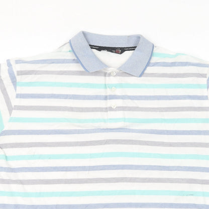 Colin Montgomore Mens Blue Striped Cotton Polo Size M Collared Pullover