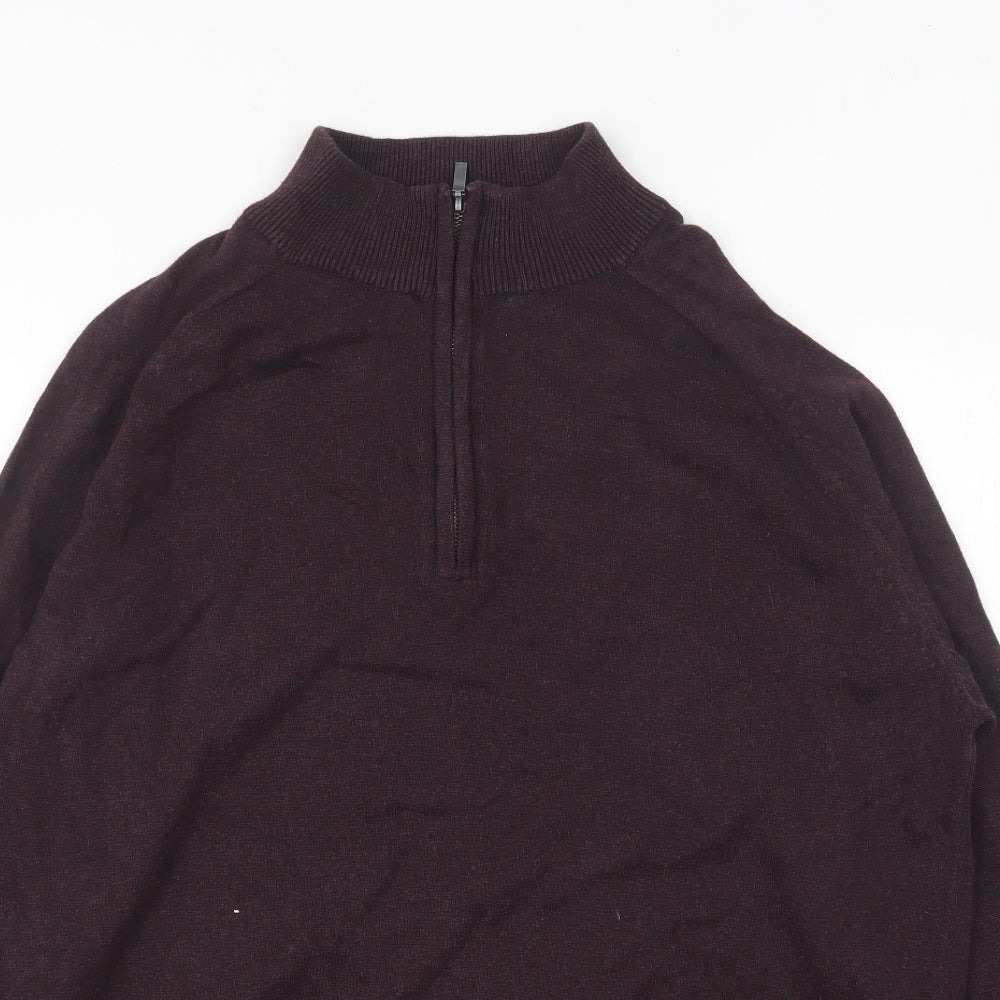Threadbare Mens Purple Collared Cotton Pullover Jumper Size L