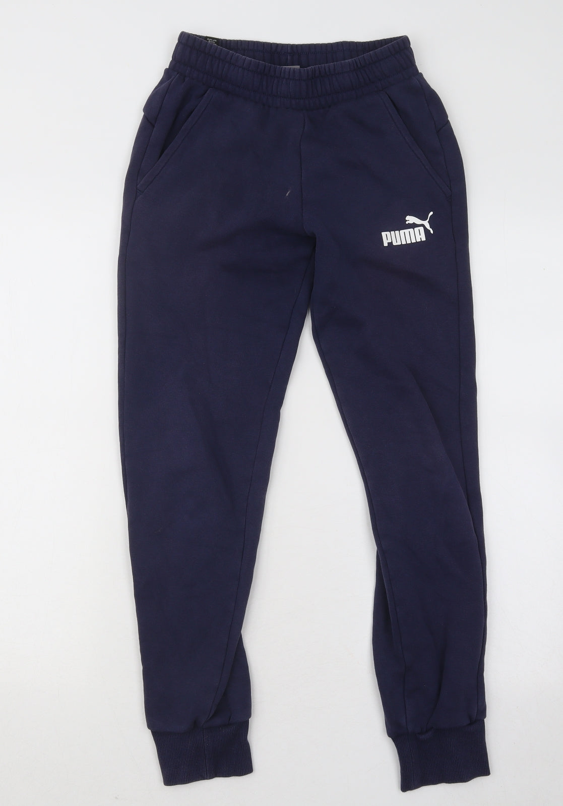 PUMA Womens Blue Cotton Jogger Trousers Size XS L25 in Regular