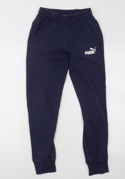 PUMA Womens Blue Cotton Jogger Trousers Size XS L25 in Regular