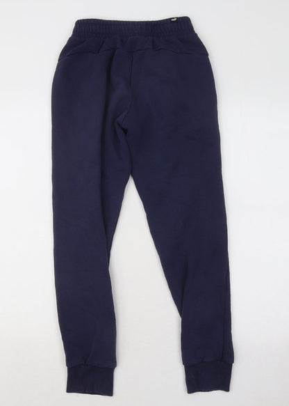 PUMA Womens Blue Cotton Jogger Trousers Size XS L25 in Regular