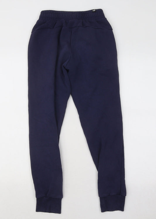 PUMA Womens Blue Cotton Jogger Trousers Size XS L25 in Regular