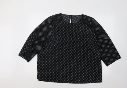 Dunnes Stores Womens Black Polka Dot Viscose Basic Blouse Size L Round Neck