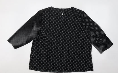 Dunnes Stores Womens Black Polka Dot Viscose Basic Blouse Size L Round Neck