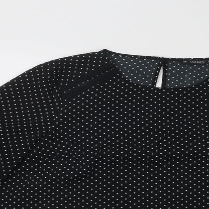 Dunnes Stores Womens Black Polka Dot Viscose Basic Blouse Size L Round Neck